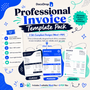 Professional Invoice Template Pack – 3 SA-Compliant Designs (Word + PDF)